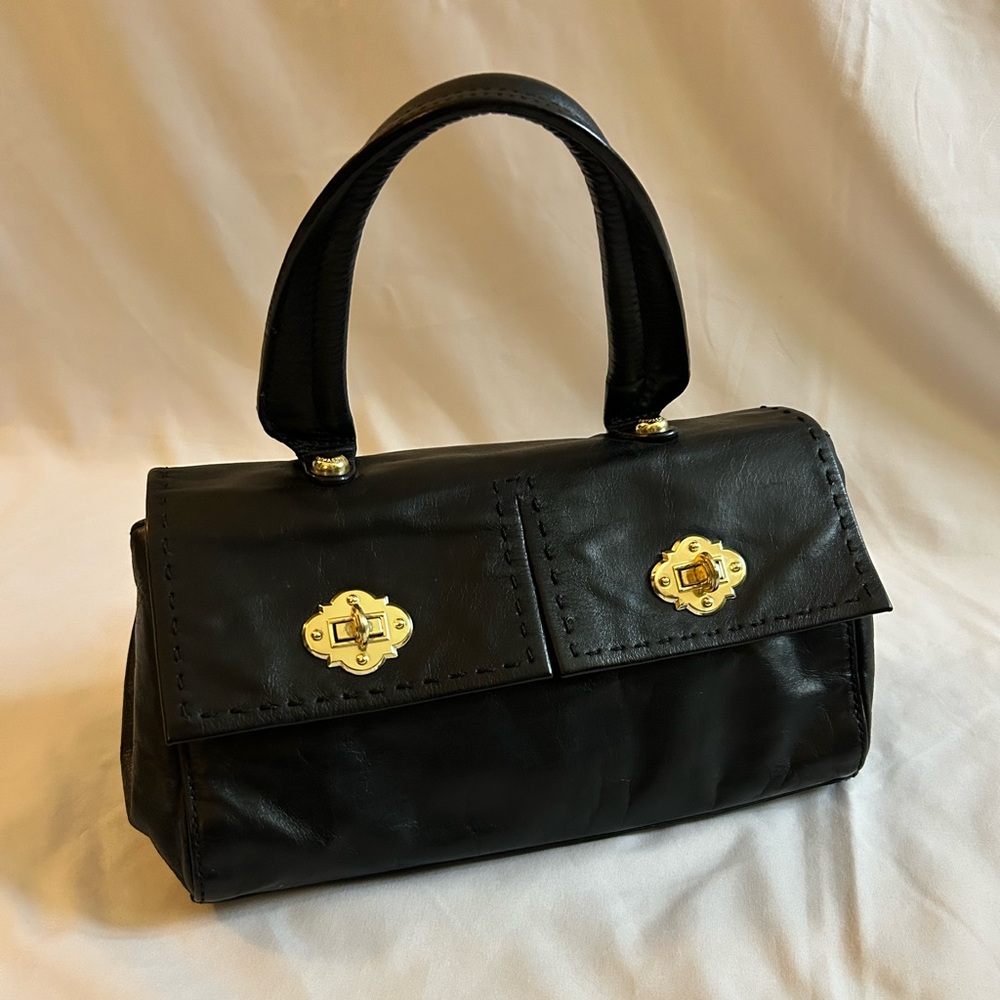 Cynthia Rowley Black Leather Top-Handle Purse